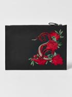 Topman Mens Black And Red Snake Embroidered Clutch Bag