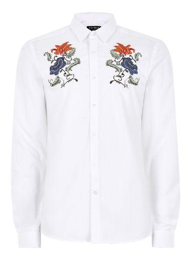 Topman Mens White Floral Embroidered Shirt
