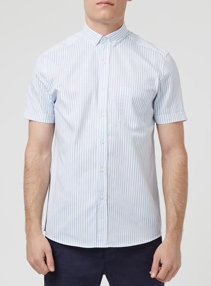 Topman Mens Blue And White Stripe Short Sleeve Casual Shirt