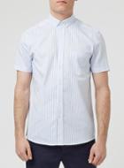 Topman Mens Blue And White Stripe Short Sleeve Casual Shirt