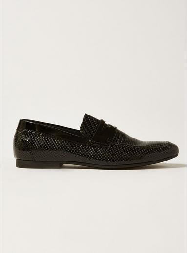 Topman Mens Black Patent Husky Embossed Penny Loafers