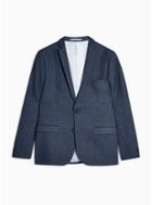 Topman Mens Blue Textured Slim Fit Blazer With Notch Lapels