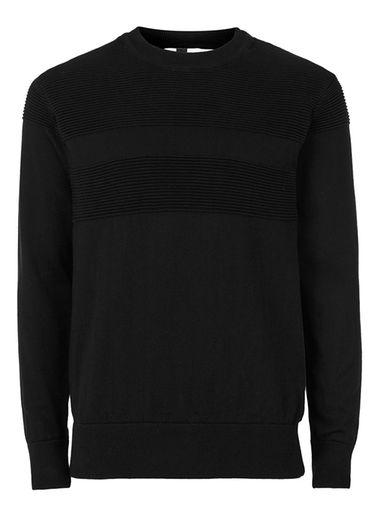 Topman Mens Black Yoke Ripple Textured Sweater