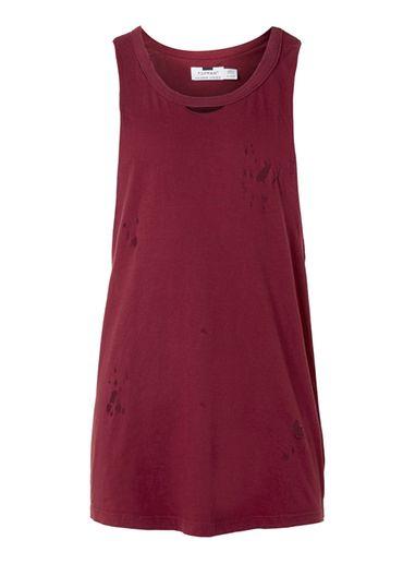 Topman Mens Red Burgundy Distressed Tank Top