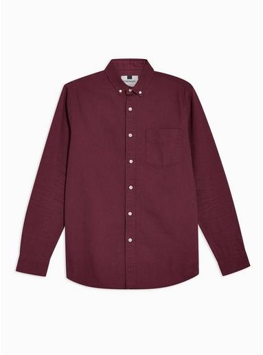 Topman Mens Red Burgundy Twill Slim Shirt