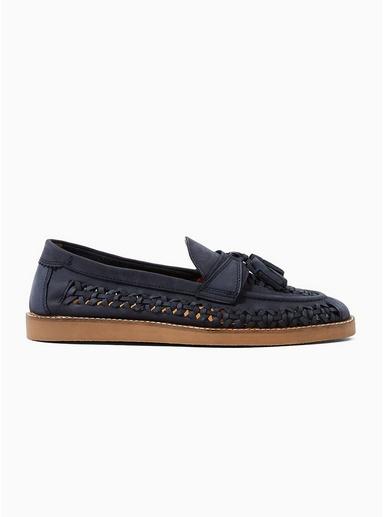 Topman Mens Navy Leather Weave Wedge Loafers
