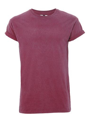 Topman Mens Red Burgundy Acid Wash T-shirt