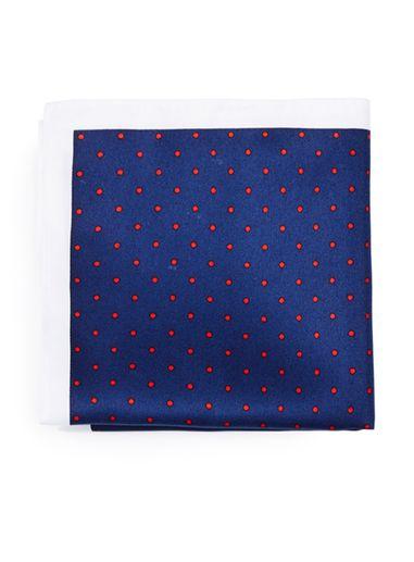 Topman Mens Blue Navy Dot Tie And Pocket Square Set