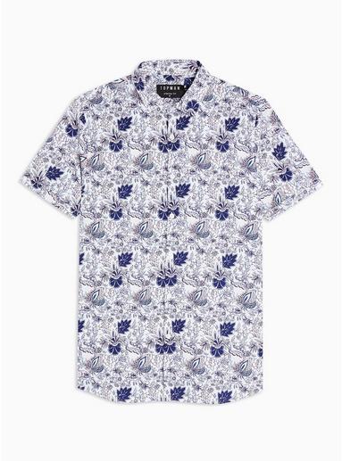 Topman Mens Blue Paisley Stretch Skinny Shirt