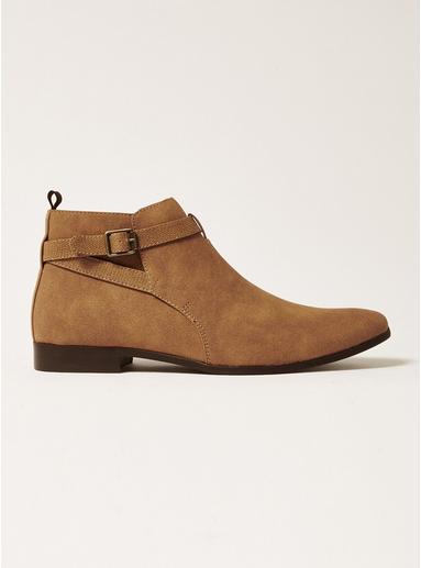 Topman Mens Brown Tan Faux Suede Fisco Buckle Boots