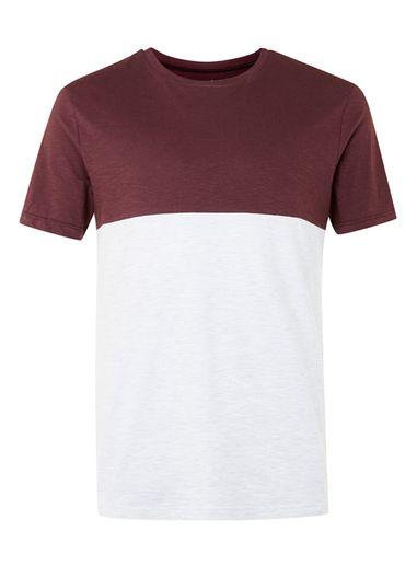 Topman Mens White Light Grey And Burgundy Panel T-shirt