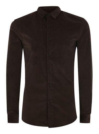 Topman Mens Brown Corduroy Muscle Fit Shirt