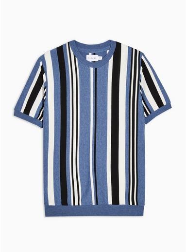 Topman Mens Blue Vertical Stripe Short Sleeve Jumper
