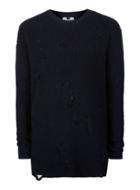 Topman Mens Blue Navy Ripped Military Style Slim Fit Sweater