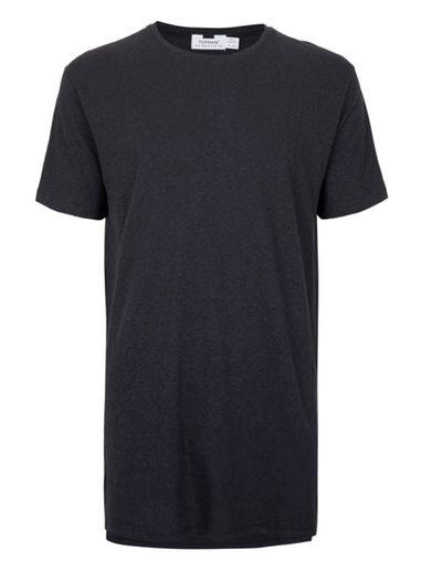 Topman Mens Black Washed Linen Mix Longline T-shirt