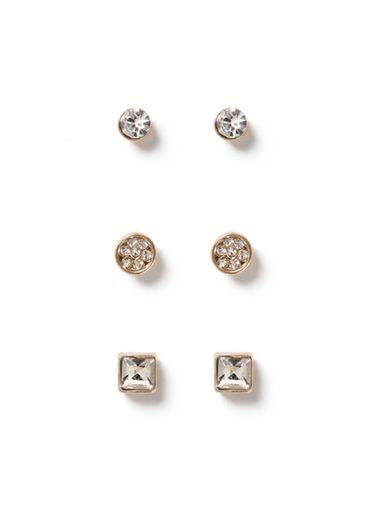 Topman Mens Gold Look Crystal Stud Earrings 3 Pack*