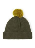 Topman Mens Green Khaki And Mustard Mini Fit Bobble Beanie Hat