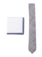 Topman Mens Grey Crey Chambray Tie And White Pocket Square Set