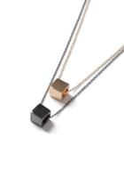 Topman Mens Silver Mixed Metal Double Chain Cube Pendant Necklace*