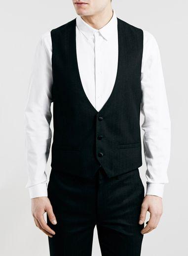 Topman Mens Black Textured Tuxedo Vest