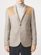 Topman Mens Brown Stone Patch Skinny Fit Blazer