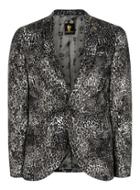 Topman Mens Noose & Monkey Grey Leopard Print Faux Fur Blazer