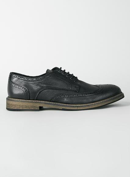 Topman Mens Selected Homme Black Leather Brogue Lace Shoes