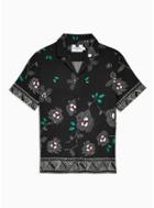 Topman Mens Black Floral Print Revere Shirt