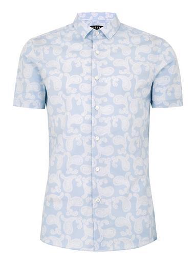 Topman Mens Blue Paisley Muscle Short Sleeve Shirt