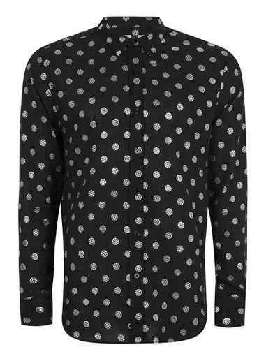 Topman Mens Black Metallic Foil Print Shirt