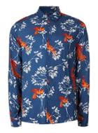 Topman Mens Blue Japanese Bird Print Casual Shirt