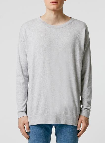 Topman Mens Mid Grey Grey Oversized Boxy Crew Neck Sweater