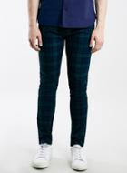 Topman Mens Blue Teal Check Stretch Skinny Chinos
