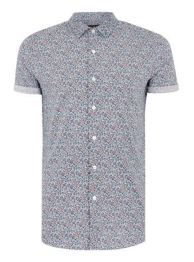 Topman Mens White Ditsy Muscle Short Sleeve Shirt