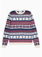 Topman Mens Cream Christmas Penguin Fair Isle Jumper