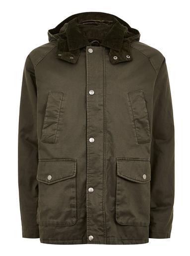 Topman Mens Khaki Faux Fur Lined Jacket