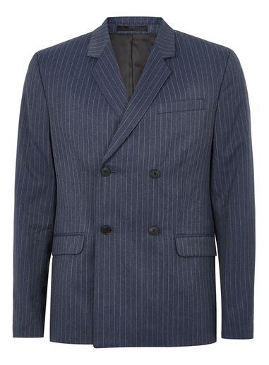 Topman Mens Blue Pinstripe Double Breasted Suit Jacket