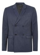 Topman Mens Blue Pinstripe Double Breasted Suit Jacket