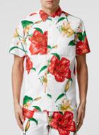 Topman Mens Blue Hero's Heroine Red Hibiscus Print Short Sleeve Shirt*