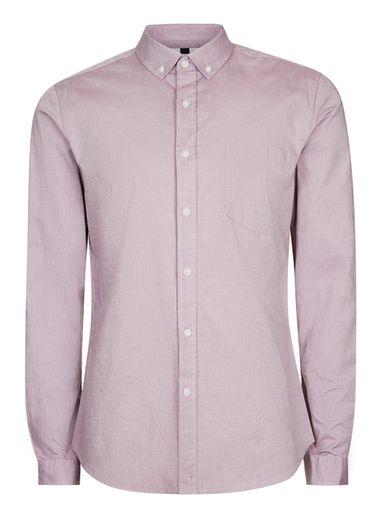 Topman Mens Red Burgundy Muscle Fit Oxford Shirt