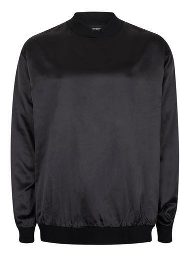 Topman Mens Grey Aaa Black High Shine Baseball Long Sleeve T-shirt