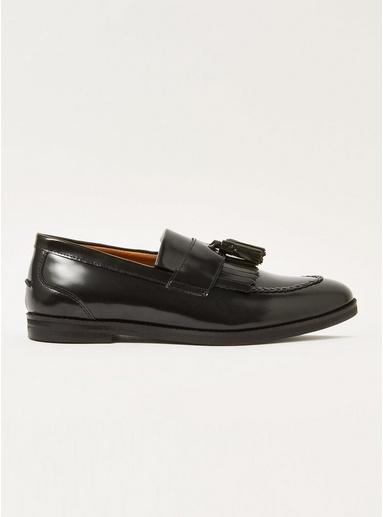 Topman Mens Black Leather 'dexter' Fringing Loafers