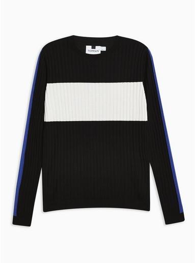 Topman Mens Black Colour Block Ribbed Jumper