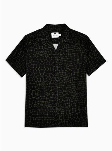 Topman Mens Khaki Alligator Print Slim Shirt