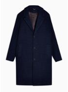 Topman Mens Navy Blue And Black Check Houndstooth Overcoat