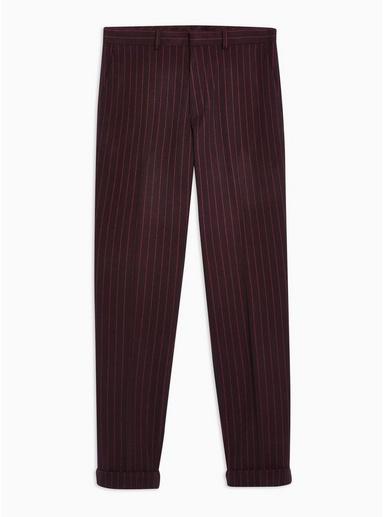 Topman Mens Navy Burgundy Pinstripe Pants