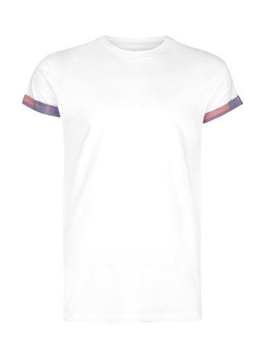 Topman Mens White Check Contrast Roller T-shirt