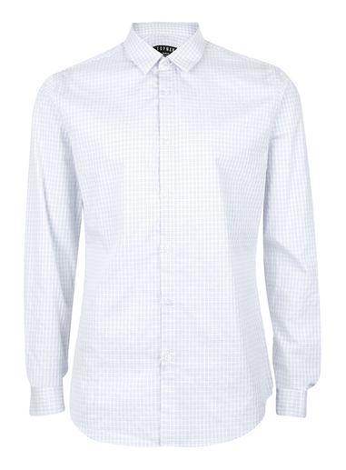Topman Mens White And Blue Grid Dress Shirt