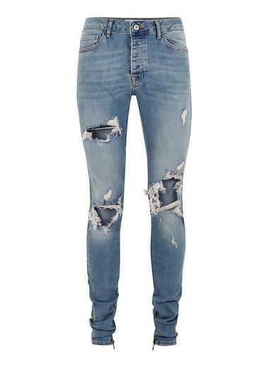 Topman Mens Blue Light Wash Stacker Side Taping Jeans