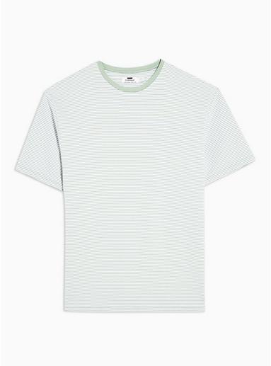 Topman Mens Green And White Ottoman Stripe T-shirt